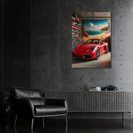 Porsche 718 Boxster Red Garage Mural