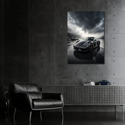 Porsche 718 Cayman Stormy Harbor Scene