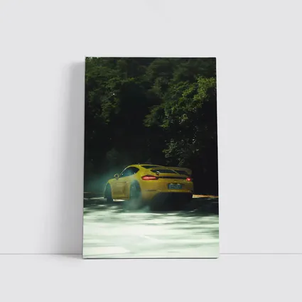 Porsche Cayman GT4 Yellow Smoking Road