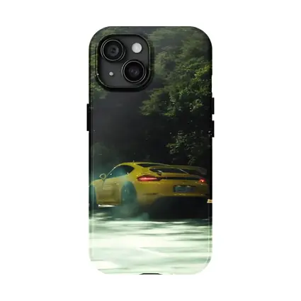 Porsche Cayman GT4 Yellow Smoking Road