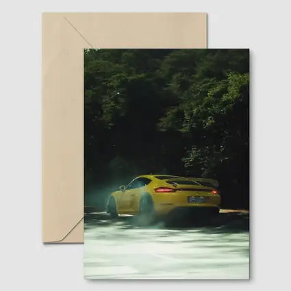 Porsche Cayman GT4 Yellow Smoking Road