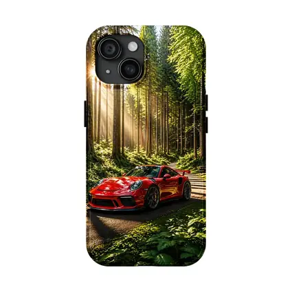 Red Porsche 911 GT3 Forest Sunlight