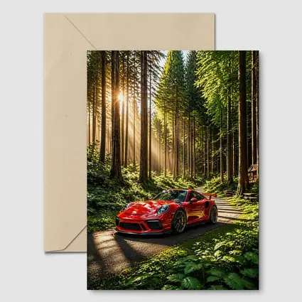 Red Porsche 911 GT3 Forest Sunlight