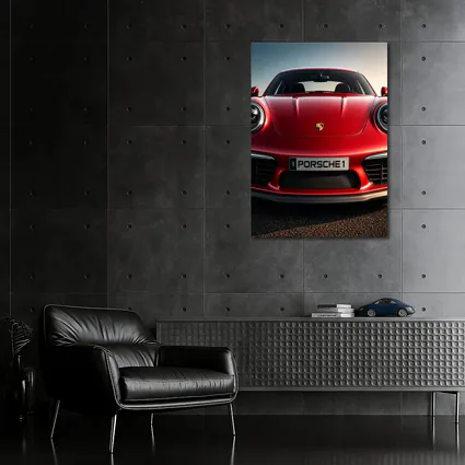 Red Porsche 911 Front View Dramatic Sky