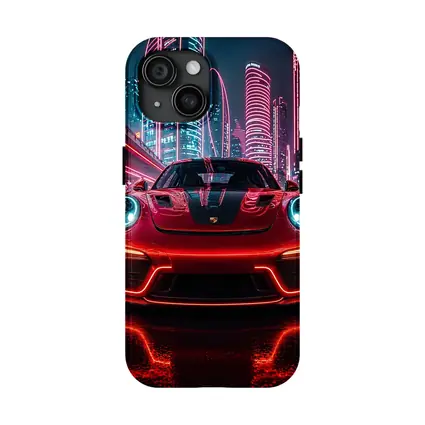 Porsche 911 Red Neon Futuristic City Night
