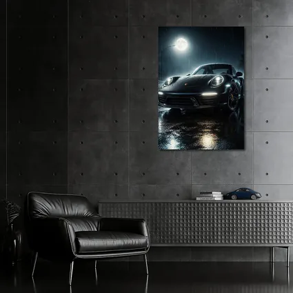 Porsche 911 Black Rain Moonlit Night