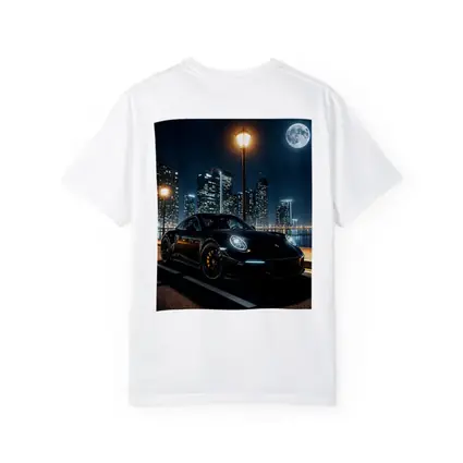 Porsche 911 Black Night City Skyline