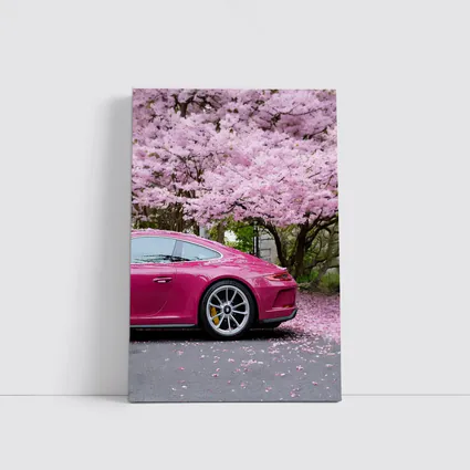 Pink Porsche 911 Under Cherry Blossom Trees