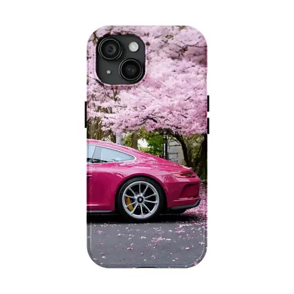 Pink Porsche 911 Under Cherry Blossom Trees