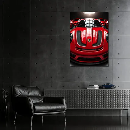 Red Porsche 911 Turbo Hood Dark Garage