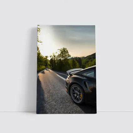 Porsche 911 Black Driving Winding Forest Road
