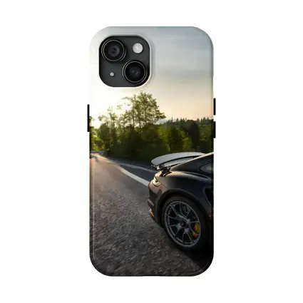 Porsche 911 Black Driving Winding Forest Road