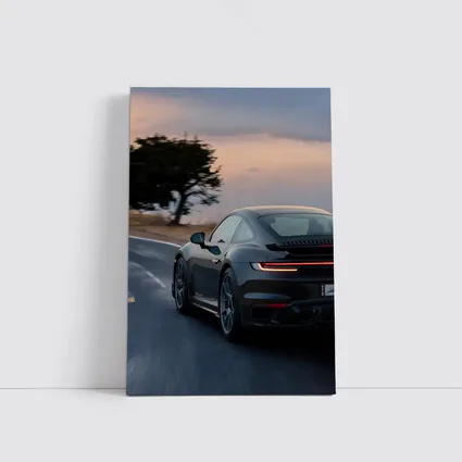 Porsche 911 Turbo Black Road Dusk Drive