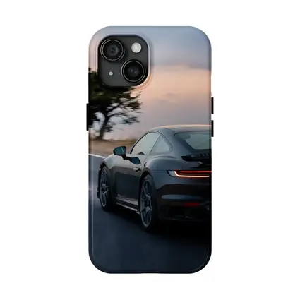 Porsche 911 Turbo Black Road Dusk Drive