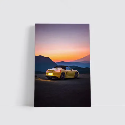 Porsche Boxster Yellow Rear Sunset Mountains