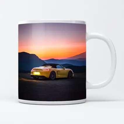 Porsche Boxster Yellow Rear Sunset Mountains