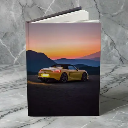 Porsche Boxster Yellow Rear Sunset Mountains