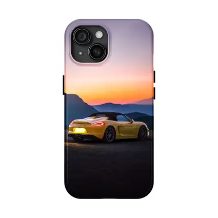 Porsche Boxster Yellow Rear Sunset Mountains