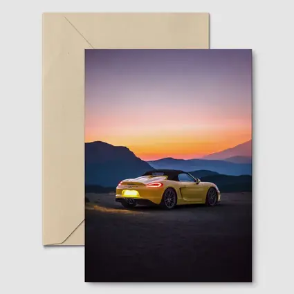 Porsche Boxster Yellow Rear Sunset Mountains