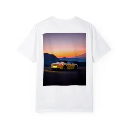 Porsche Boxster Yellow Rear Sunset Mountains