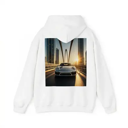 Porsche 911 Silver On City Bridge Sunset