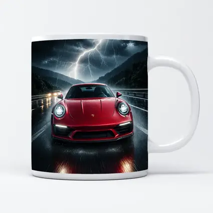 Red Porsche 911 Racing Through Lightning Storm