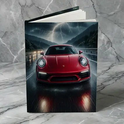 Red Porsche 911 Racing Through Lightning Storm
