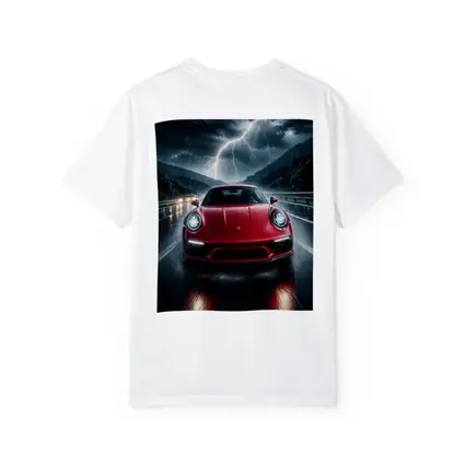 Red Porsche 911 Racing Through Lightning Storm