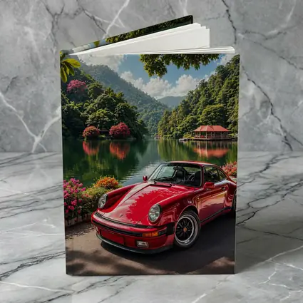 Red Porsche 911 Parked By Mountain Lake