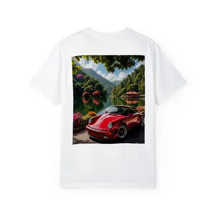 Red Porsche 911 Parked By Mountain Lake