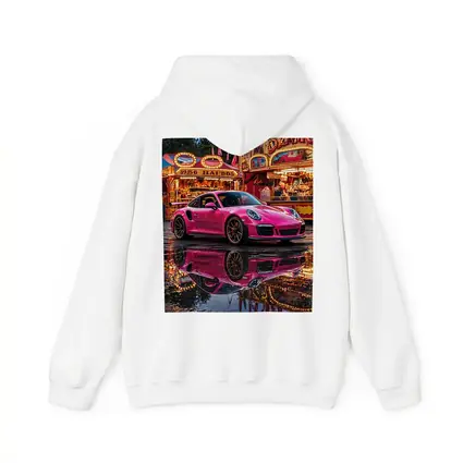 Pink Porsche 911 Carnival Lights Wet Reflection