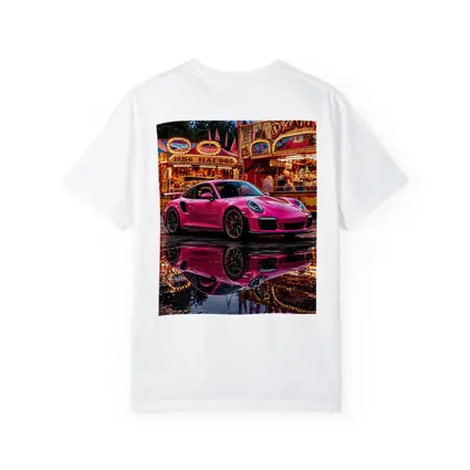 Pink Porsche 911 Carnival Lights Wet Reflection