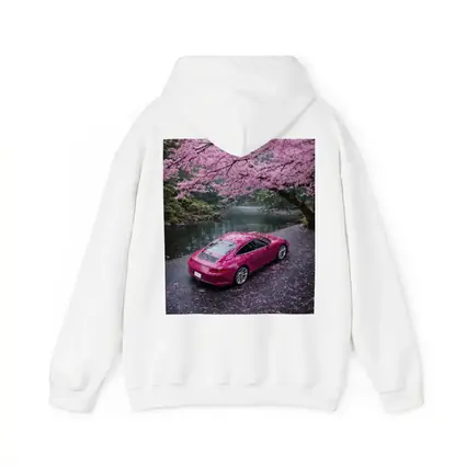 Pink Porsche 911 Under Cherry Blossom Trees