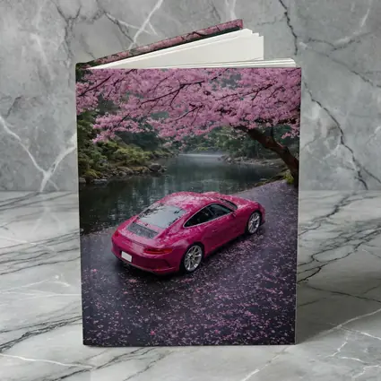Pink Porsche 911 Under Cherry Blossom Trees