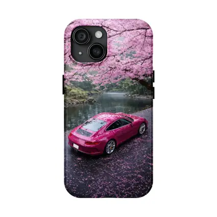 Pink Porsche 911 Under Cherry Blossom Trees