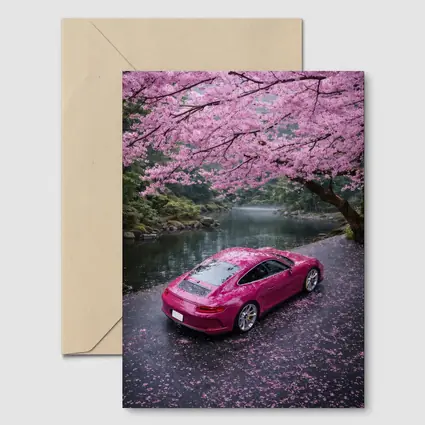 Pink Porsche 911 Under Cherry Blossom Trees