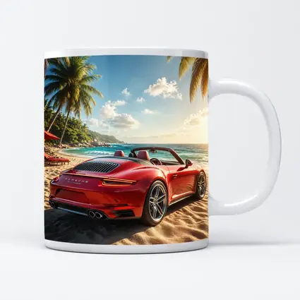 Red Porsche 911 Parked On Tropical Beach