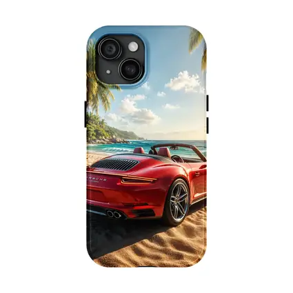 Red Porsche 911 Parked On Tropical Beach