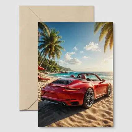 Red Porsche 911 Parked On Tropical Beach