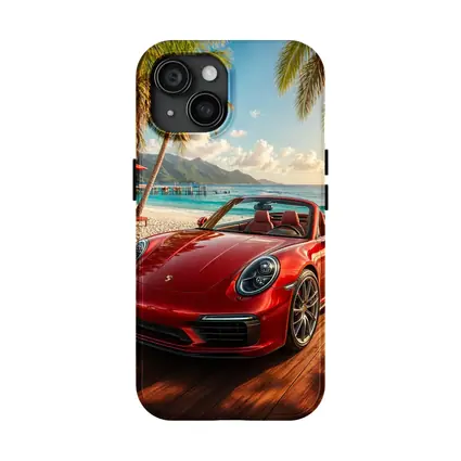 Red Porsche 911 Convertible Tropical Beach Setting