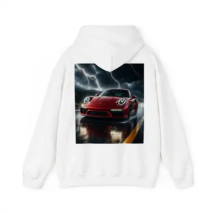 Red Porsche 911 Racing Through Lightning Storm