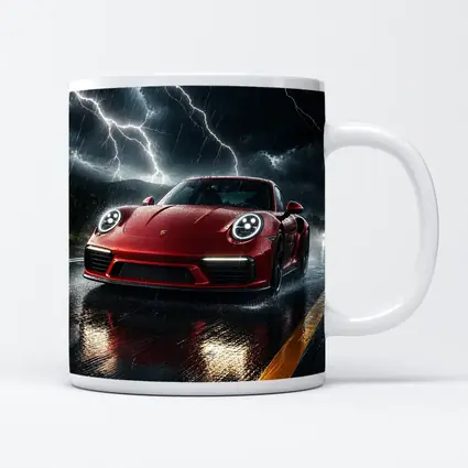 Red Porsche 911 Racing Through Lightning Storm