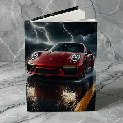 Red Porsche 911 Racing Through Lightning Storm