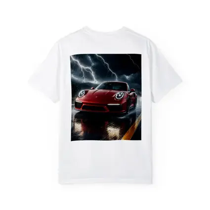 Red Porsche 911 Racing Through Lightning Storm