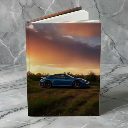 Blue Porsche 911 Parked at Dramatic Sunset