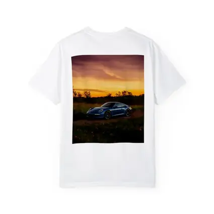 Porsche 911 Blue Coupe Sunset Field