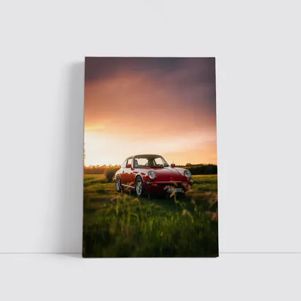 Classic Porsche 911 Red Sunset Field