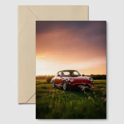 Classic Porsche 911 Red Sunset Field