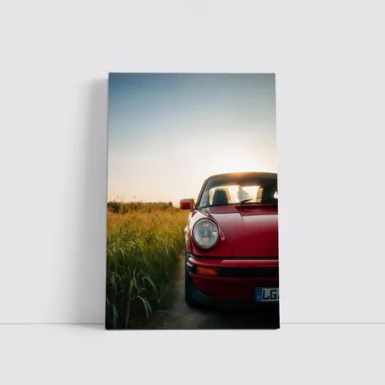 Red Porsche 911 Classic Field Sunset