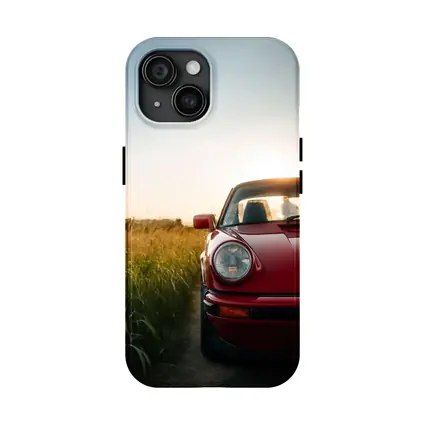 Red Porsche 911 Classic Field Sunset